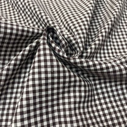 Deadstock Small Brown & White Gingham Cotton Fabric