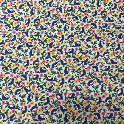 Deadstock Light Blue Floral Cotton Poplin Fabric – Pink, Orange & Green