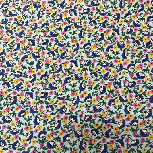 Deadstock Light Blue Floral Cotton Poplin Fabric – Pink, Orange & Green