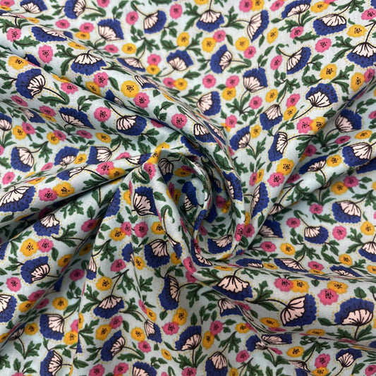 Deadstock Light Blue Floral Cotton Poplin Fabric – Pink, Orange & Green