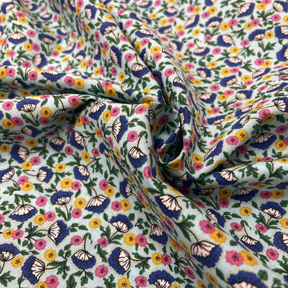 Deadstock Light Blue Floral Cotton Poplin Fabric – Pink, Orange & Green