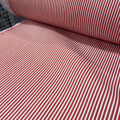 Deadstock Red & White Stripe Stretch Cotton Twill Fabric