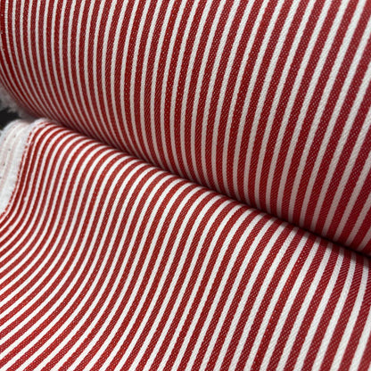 Deadstock Red & White Stripe Stretch Cotton Twill Fabric