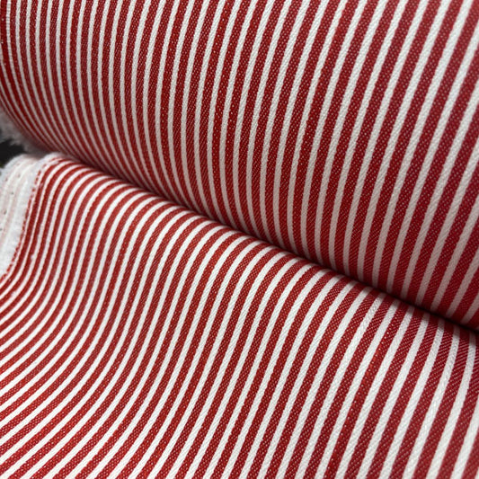 Deadstock Red & White Stripe Stretch Cotton Twill Fabric