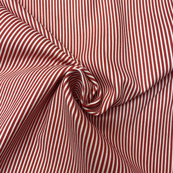 Deadstock Red & White Stripe Stretch Cotton Twill Fabric