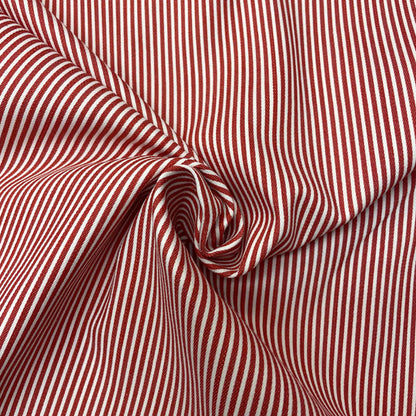 Deadstock Red & White Stripe Stretch Cotton Twill Fabric