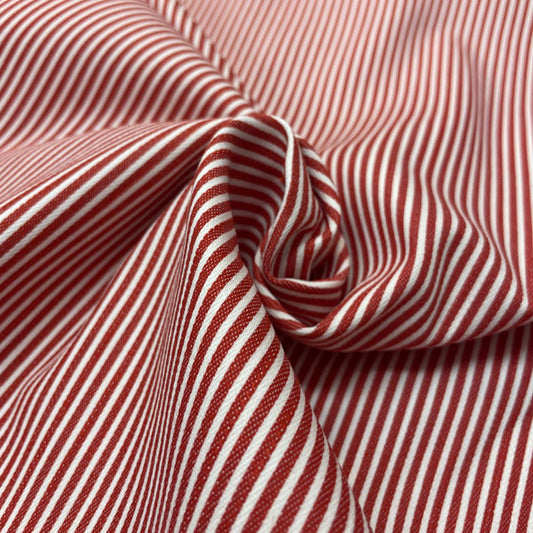 Deadstock Red & White Stripe Stretch Cotton Twill Fabric