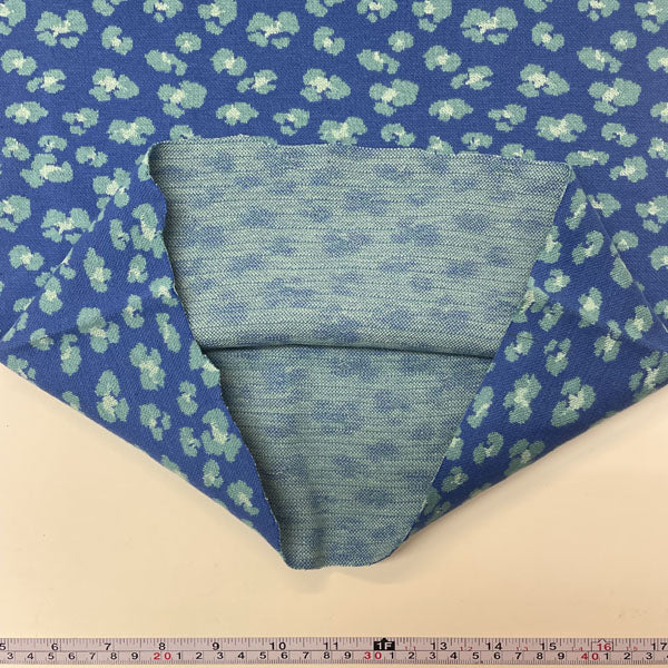 Deadstock Tubular Blue Leopard Print Cotton Jersey Knit Fabric