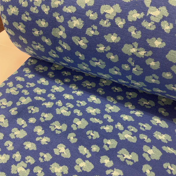 Deadstock Tubular Blue Leopard Print Cotton Jersey Knit Fabric