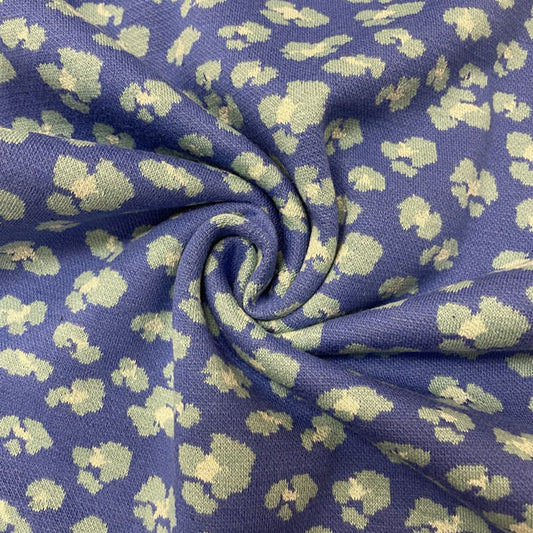 Deadstock Tubular Blue Leopard Print Cotton Jersey Knit Fabric