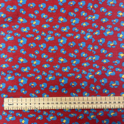 Deadstock Tubular Red Leopard Print Cotton Jersey Knit Fabric