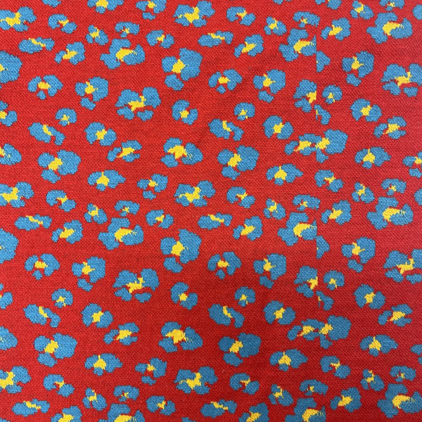 Deadstock Tubular Red Leopard Print Cotton Jersey Knit Fabric