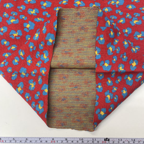 Deadstock Tubular Red Leopard Print Cotton Jersey Knit Fabric