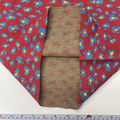 Deadstock Tubular Red Leopard Print Cotton Jersey Knit Fabric