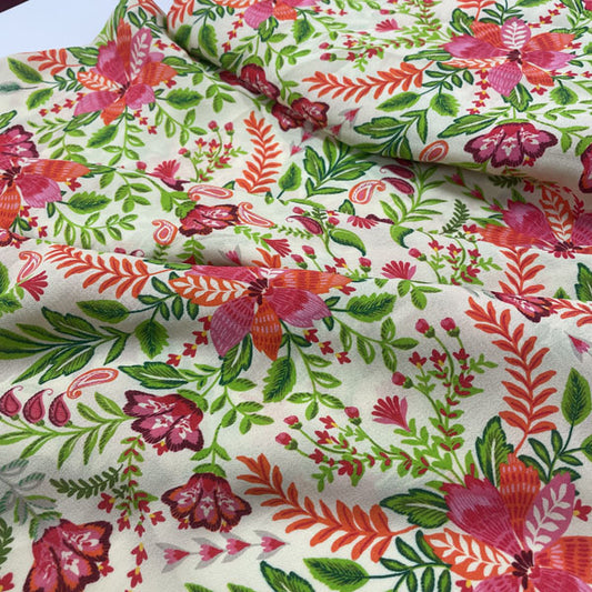 Deadstock Butter Yellow Floral Viscose Dress Fabric