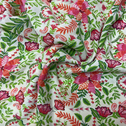 Deadstock Butter Yellow Floral Viscose Dress Fabric