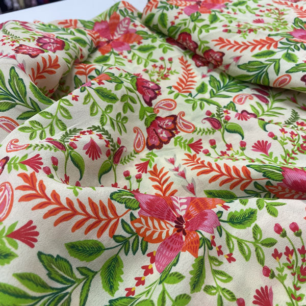 Deadstock Butter Yellow Floral Viscose Dress Fabric