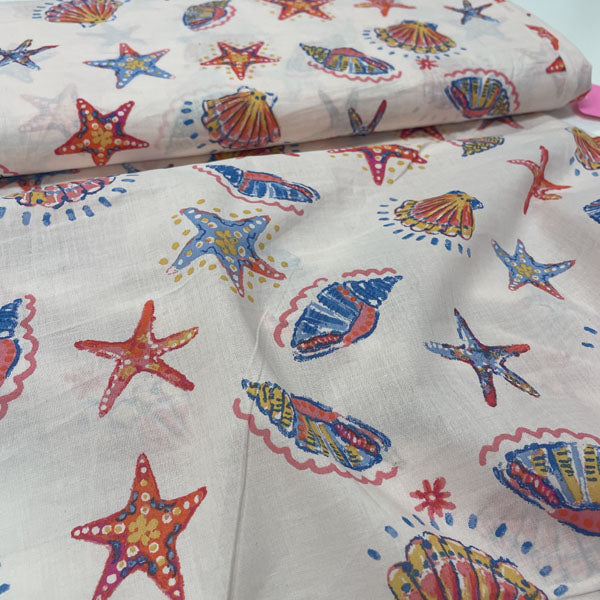 Deadstock Sea Shell Print Cotton Fabric