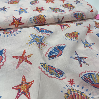 Deadstock Sea Shell Print Cotton Fabric