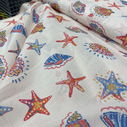 Deadstock Sea Shell Print Cotton Fabric