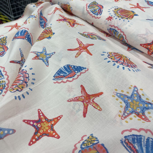 Deadstock Sea Shell Print Cotton Fabric