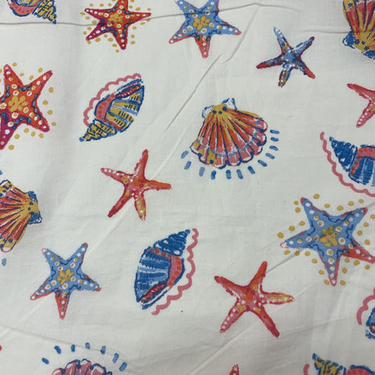 Deadstock Sea Shell Print Cotton Fabric