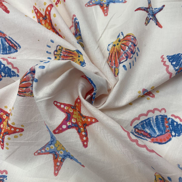 Deadstock Sea Shell Print Cotton Fabric