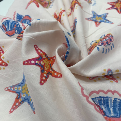 Deadstock Sea Shell Print Cotton Fabric