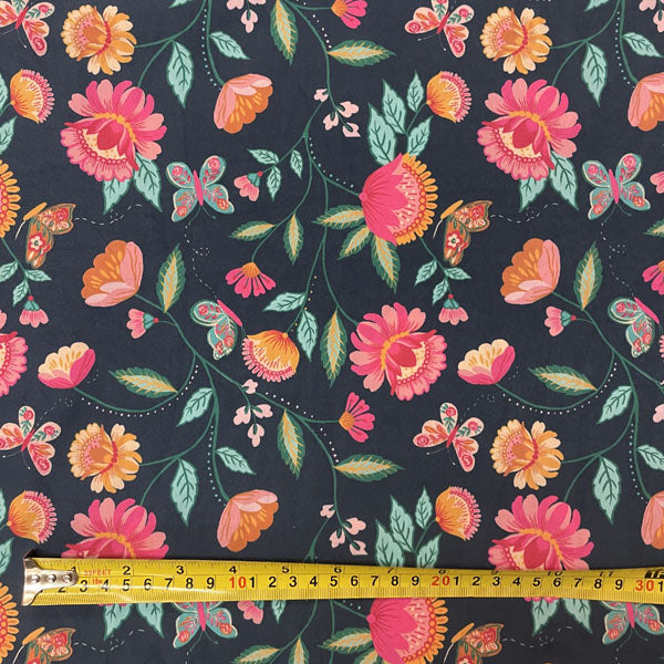 Deadstock Jacobean Floral Viscose Crepe Fabric