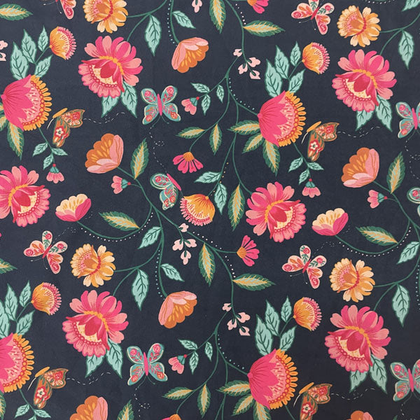 Deadstock Jacobean Floral Viscose Crepe Fabric