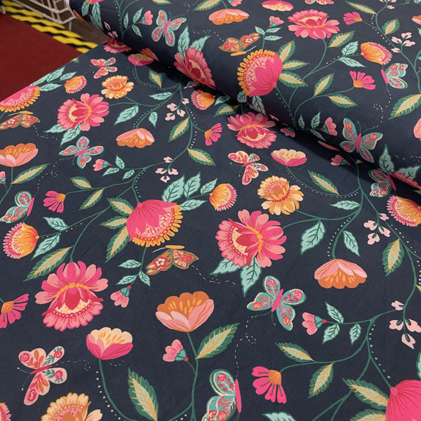 Deadstock Jacobean Floral Viscose Crepe Fabric