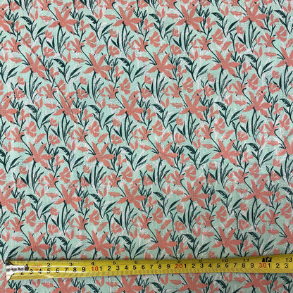 Deadstock Coral & Mint Floral Crinkle Viscose Fabric