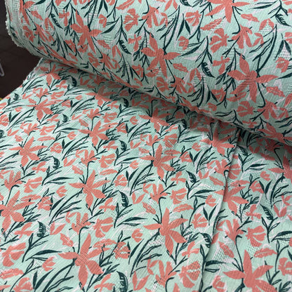 Deadstock Coral & Mint Floral Crinkle Viscose Fabric
