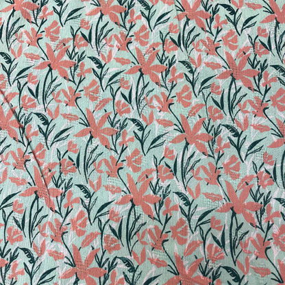 Deadstock Coral & Mint Floral Crinkle Viscose Fabric