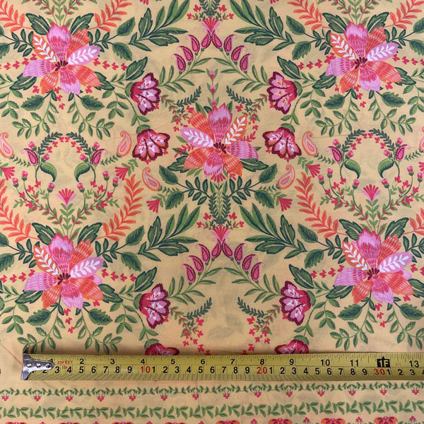 Deadstock Yellow Floral Printed Cotton Fabric