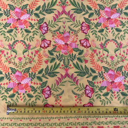 Deadstock Yellow Floral Printed Cotton Fabric
