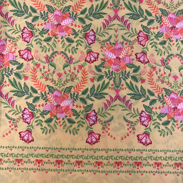 Deadstock Yellow Floral Printed Cotton Fabric