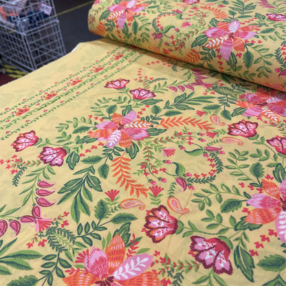 Deadstock Yellow Floral Printed Cotton Fabric