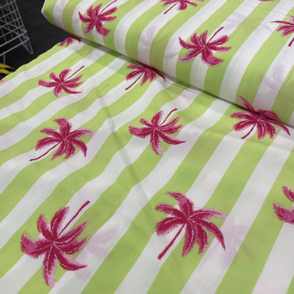 Deadstock Neon Palm Stripe Viscose Crepe Fabric