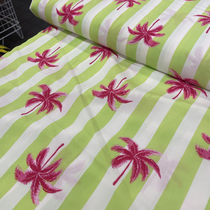 Deadstock Neon Palm Stripe Viscose Crepe Fabric
