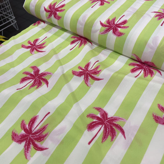 Deadstock Neon Palm Stripe Viscose Crepe Fabric