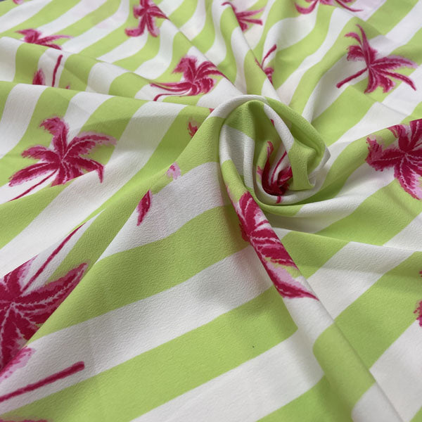 Deadstock Neon Palm Stripe Viscose Crepe Fabric