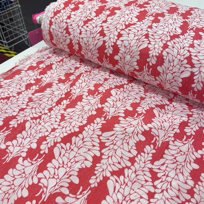 Deadstock Red & White Leaf Print Modal Fabric