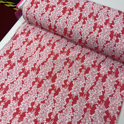 Deadstock Red & White Leaf Print Modal Fabric