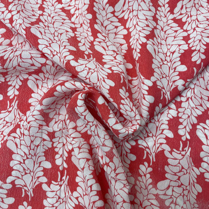 Deadstock Red & White Leaf Print Modal Fabric
