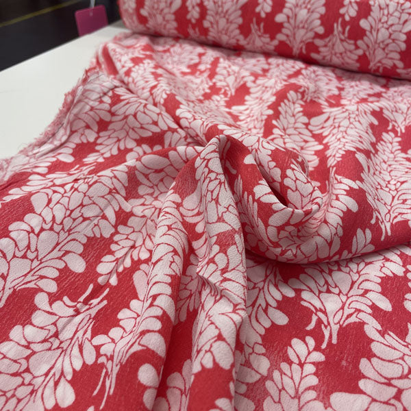 Deadstock Red & White Leaf Print Modal Fabric