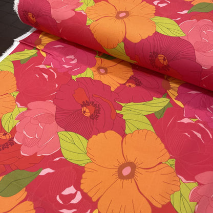 Deadstock Large Floral Cotton Satin Lycra Fabric