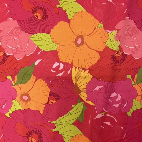 Deadstock Large Floral Cotton Satin Lycra Fabric