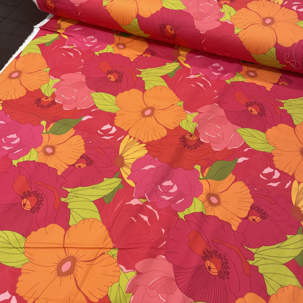 Deadstock Large Floral Cotton Satin Lycra Fabric