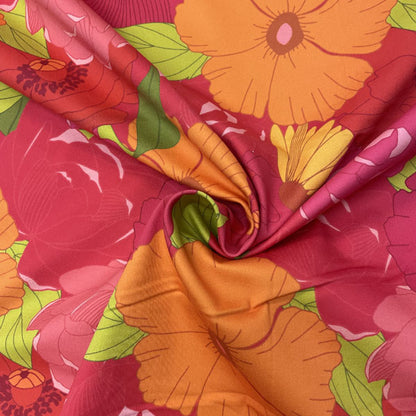 Deadstock Large Floral Cotton Satin Lycra Fabric